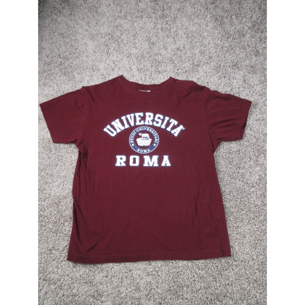 Smartee Universita Roma Graphic T-Shirt Maroon Burgundy Mens Size M Cotton Roma